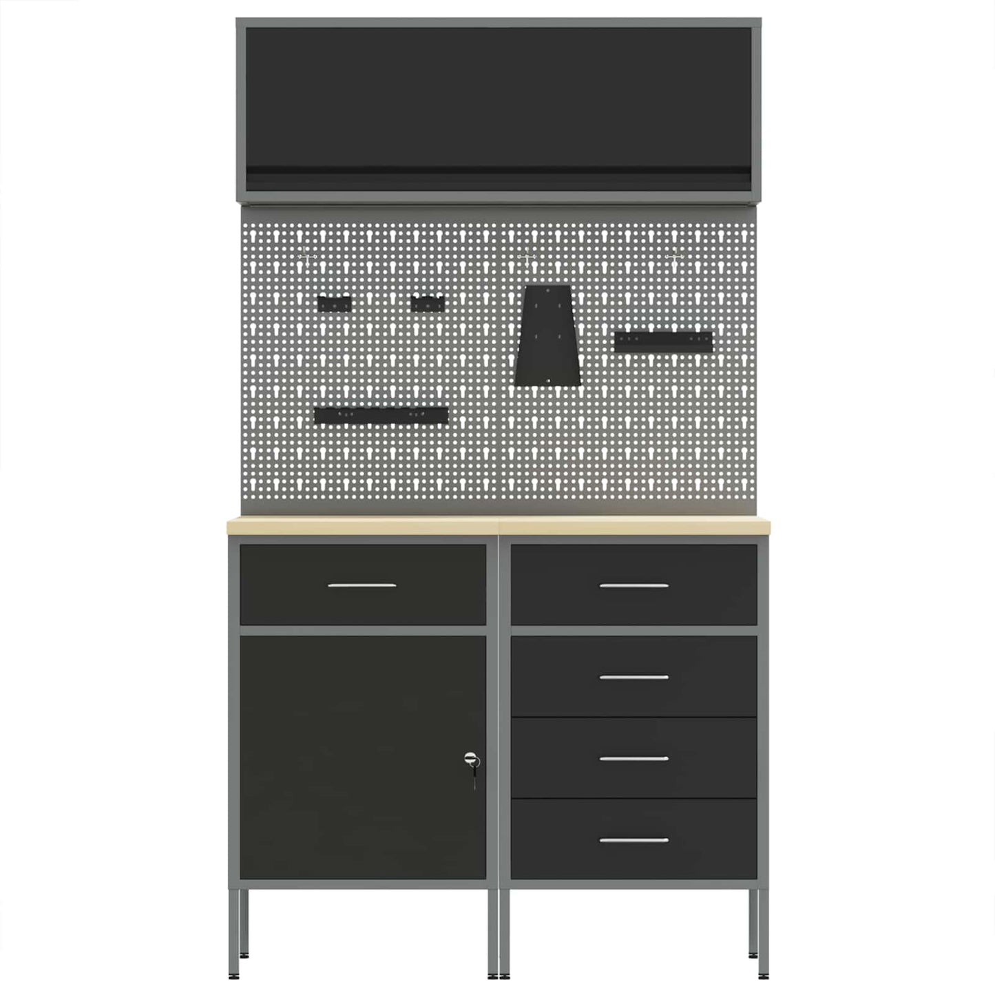 Set di mobili da lavoro con cassetto con lo scaffale 5 pcs Nero | homemem39