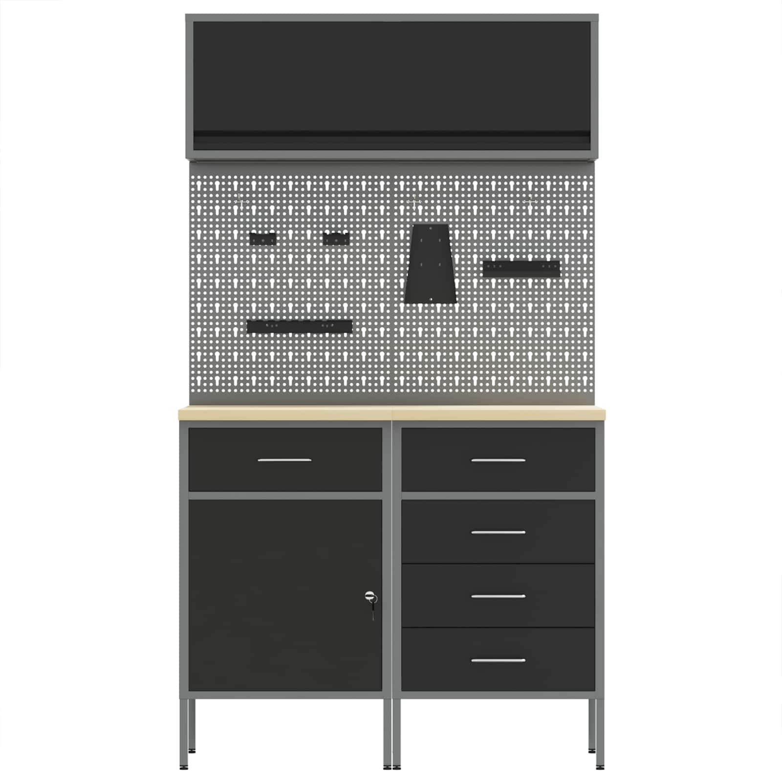 Set di mobili da lavoro con cassetto con lo scaffale 5 pcs Nero | homemem39