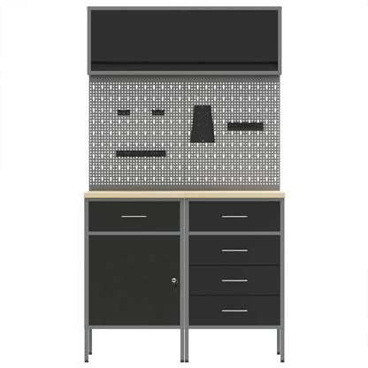 Set di mobili da lavoro con cassetto con lo scaffale 5 pcs Nero | homemem39