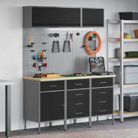 Set di mobili da lavoro con cassetto con blocco 8 pcs Nero