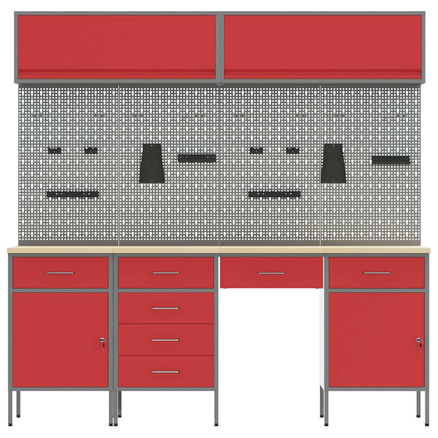 Banco da lavoro con blocco 8 pcs Nero 150 x 55 x 200 cm Acciaio