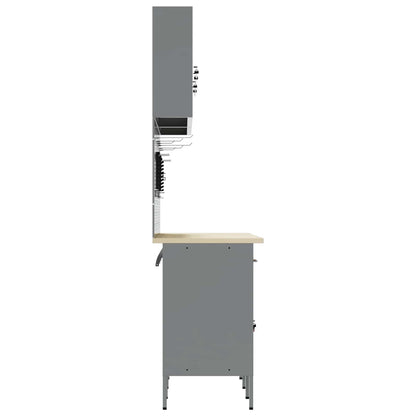 Banco da lavoro con blocco 8 pcs Nero 150 x 55 x 200 cm Acciaio