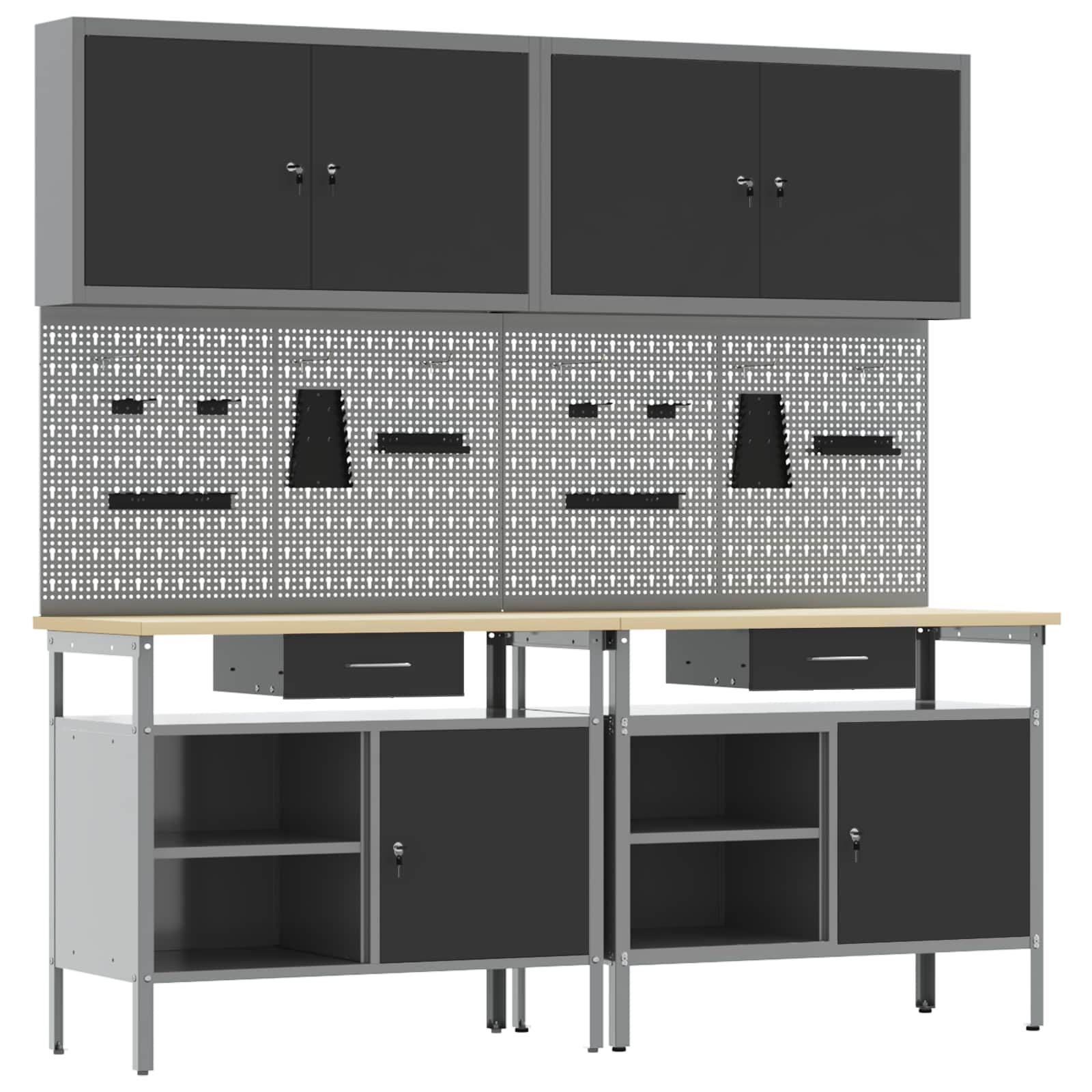 Set banco da lavoro con cassetto con blocco 8 pcs Nero e Grigio - homemem39