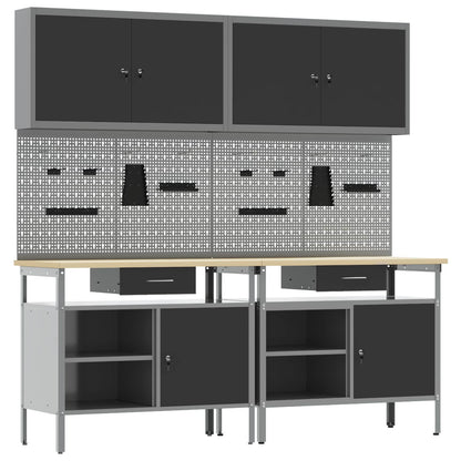 Set banco da lavoro con cassetto con blocco 8 pcs Nero e Grigio - homemem39