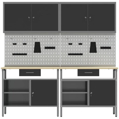 Set banco da lavoro con cassetto con blocco 8 pcs Nero e Grigio - homemem39