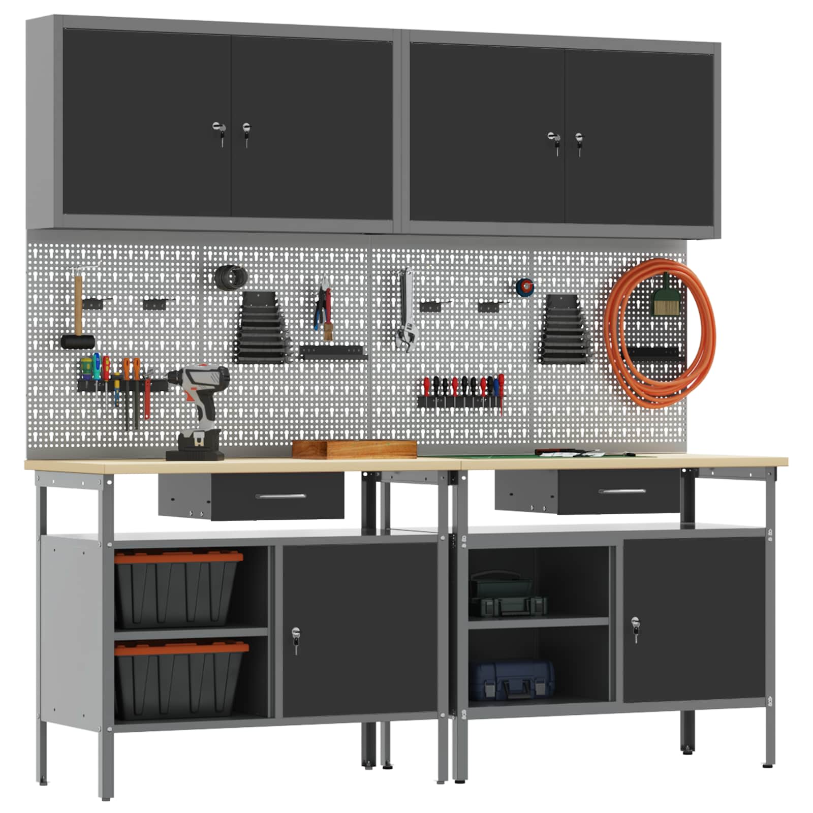 Set banco da lavoro con cassetto con blocco 8 pcs Nero e Grigio - homemem39