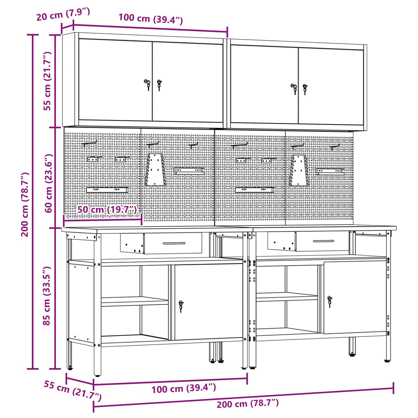 Set banco da lavoro con cassetto con blocco 8 pcs Nero e Grigio - homemem39