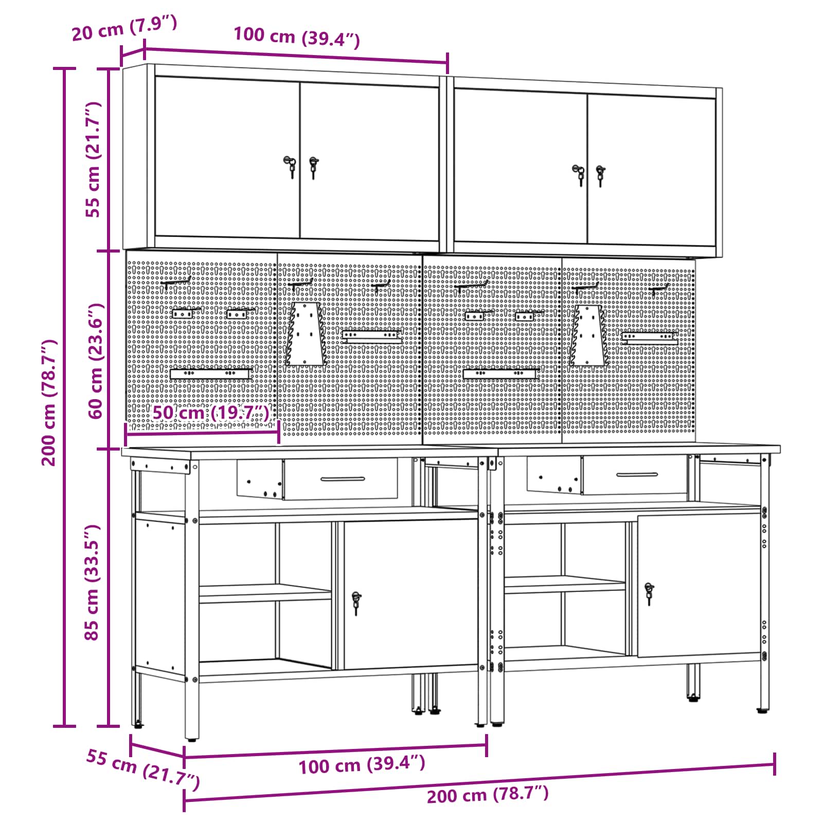 Set banco da lavoro con cassetto con blocco 8 pcs Nero e Grigio - homemem39