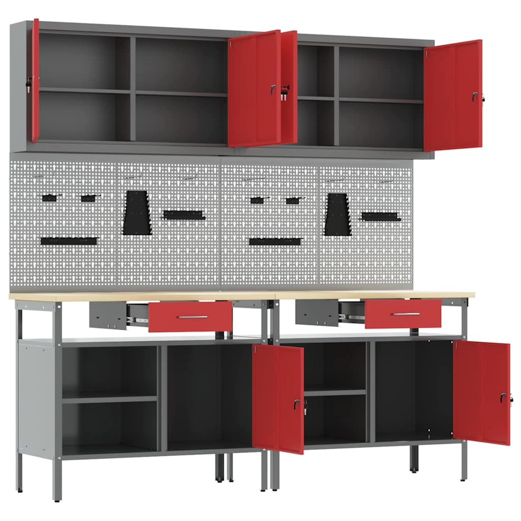 Set banco da lavoro con cassetto 8 pcs Rosso e Grigio - homemem39