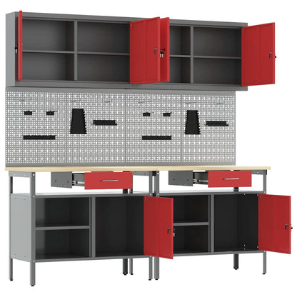 Set banco da lavoro con cassetto 8 pcs Rosso e Grigio - homemem39