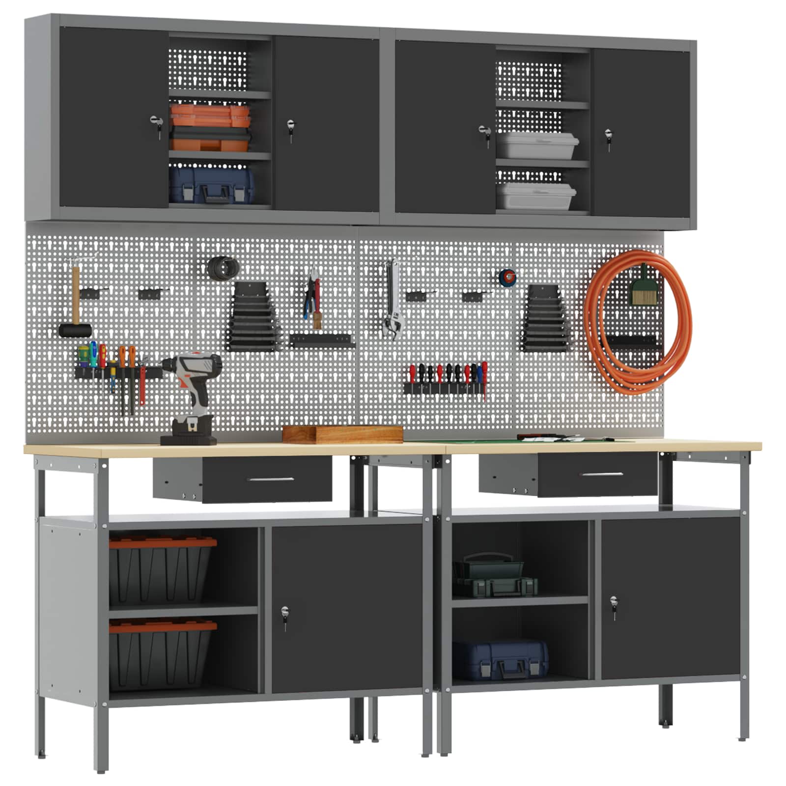 Set banco da lavoro con cassetto 8 pcs Rosso e Grigio - homemem39