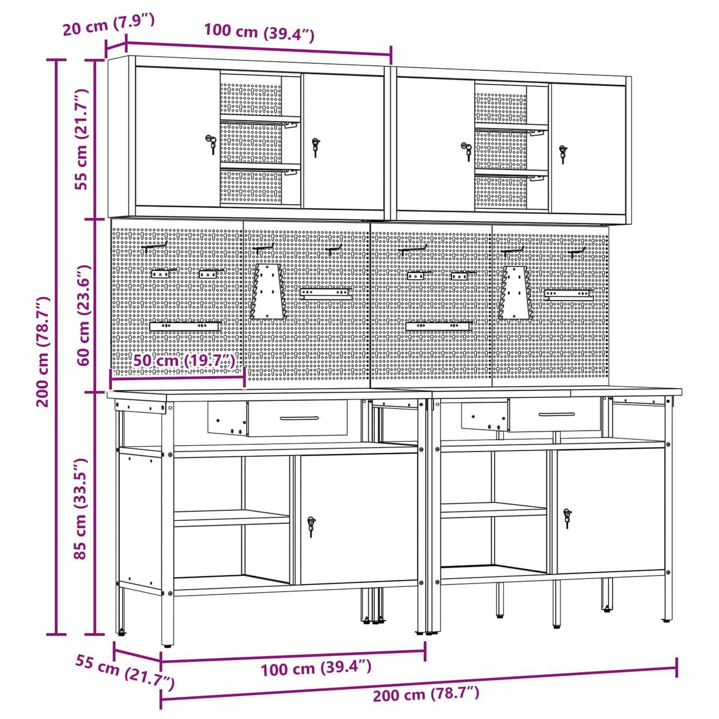 Set banco da lavoro con cassetto 8 pcs Rosso e Grigio - homemem39
