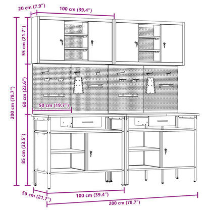 Set banco da lavoro con cassetto 8 pcs Rosso e Grigio - homemem39