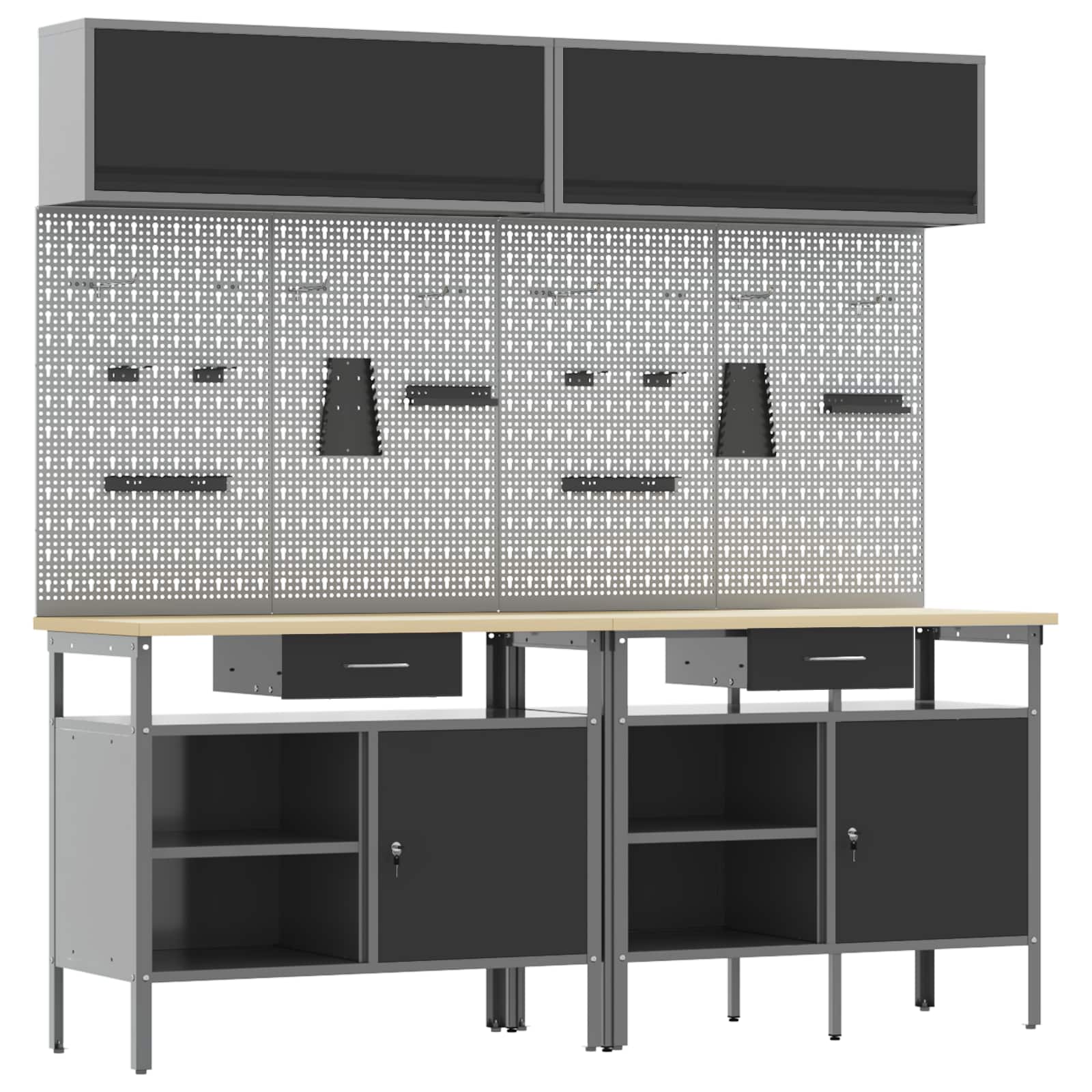 Set banco da lavoro con cassetto con blocco 8 pcs Nero e Grigio - homemem39