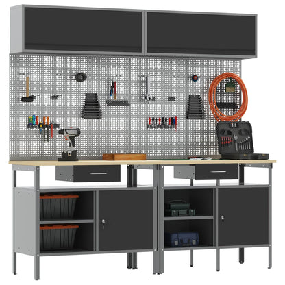 Set banco da lavoro con cassetto con blocco 8 pcs Nero e Grigio