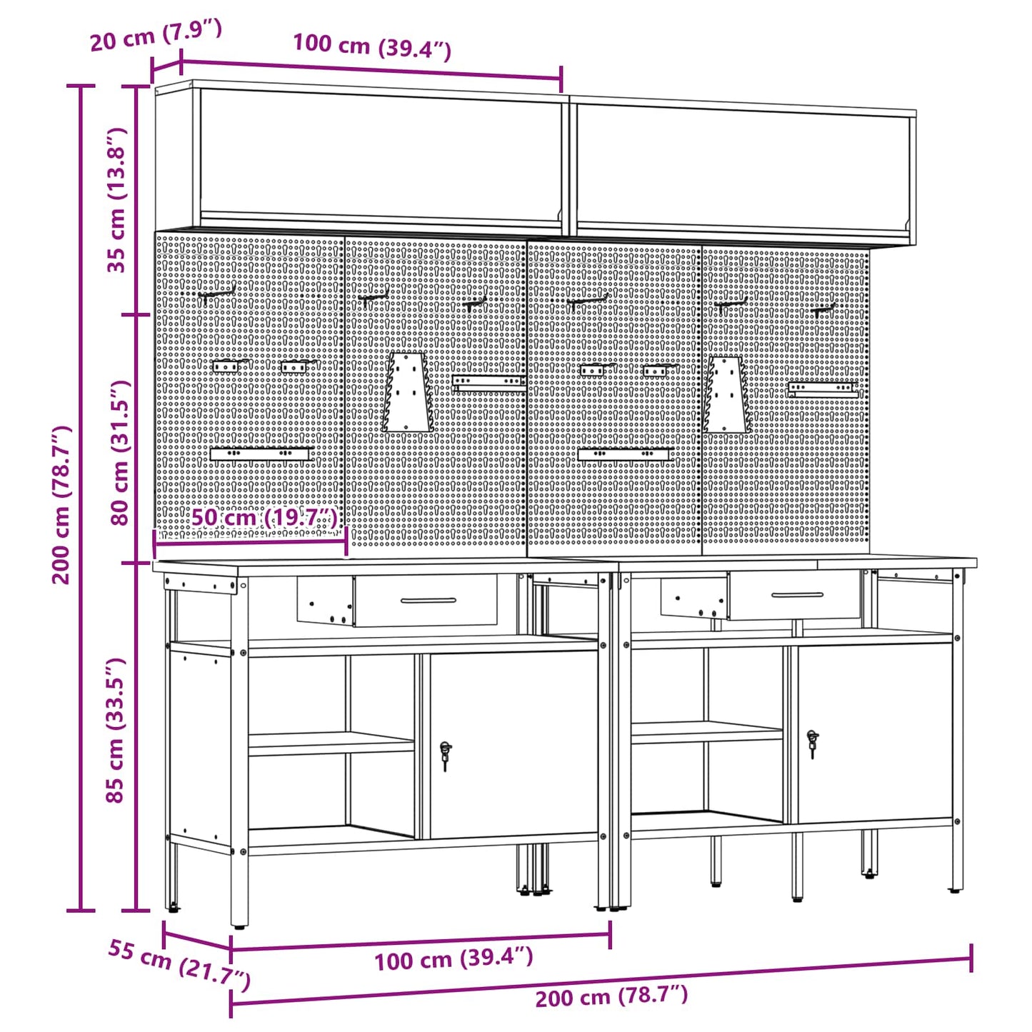 Set banco da lavoro con cassetto con blocco 8 pcs Nero e Grigio - homemem39