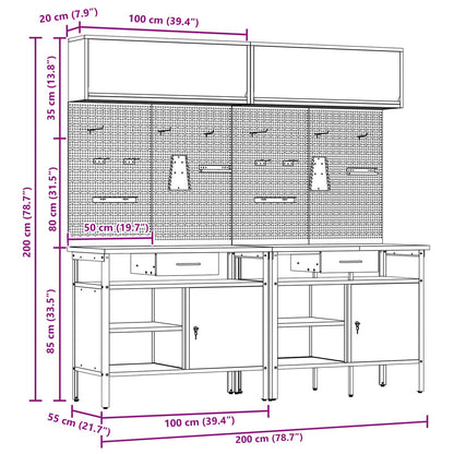 Set banco da lavoro con cassetto con blocco 8 pcs Nero e Grigio - homemem39
