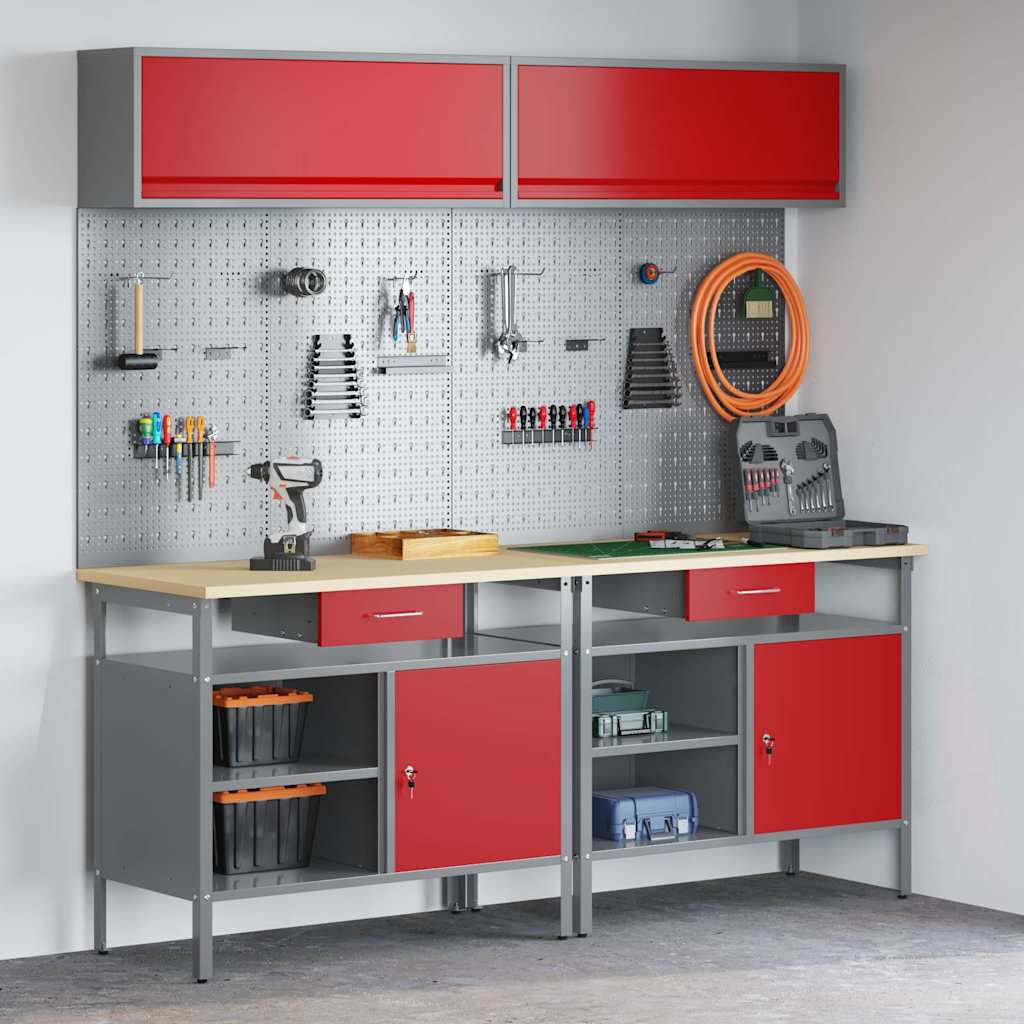 Set banco da lavoro con cassetto 8 pcs Rosso e Grigio