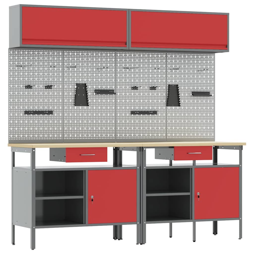 Set banco da lavoro con cassetto 8 pcs Rosso e Grigio