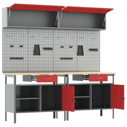 Set banco da lavoro con cassetto 8 pcs Rosso e Grigio | homemem39