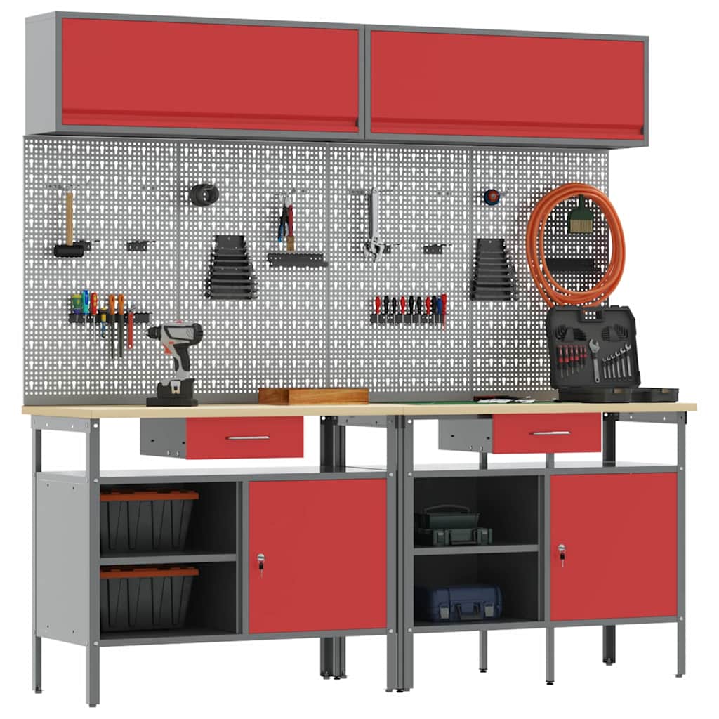 Set banco da lavoro con cassetto 8 pcs Rosso e Grigio