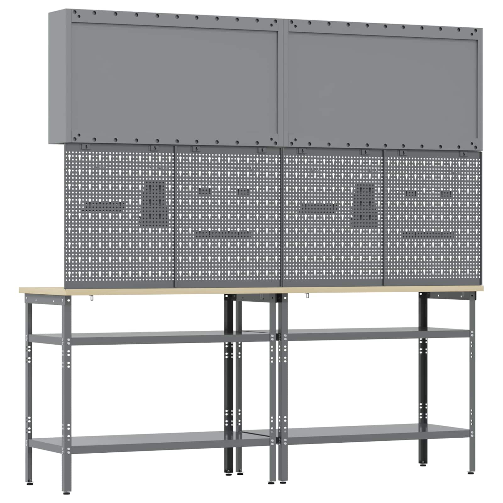 Set banco da lavoro con lo scaffale 8 pcs Nero e Grigio - homemem39