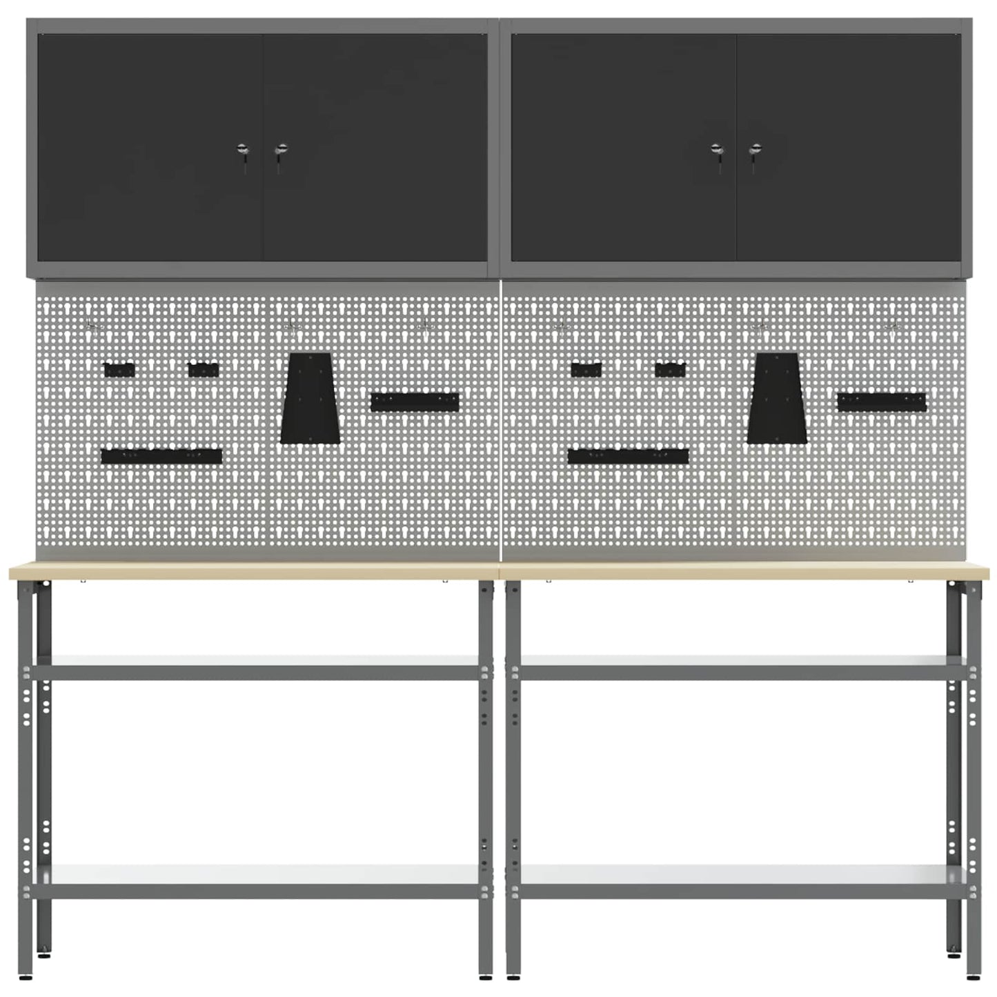 Set banco da lavoro con lo scaffale 8 pcs Nero e Grigio - homemem39