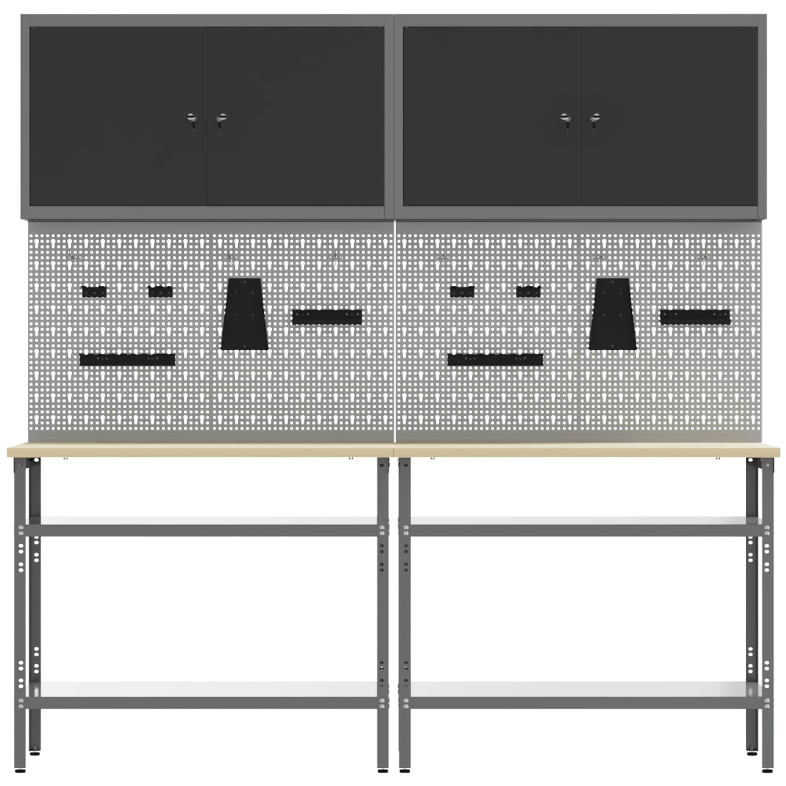 Set banco da lavoro con lo scaffale 8 pcs Nero e Grigio - homemem39