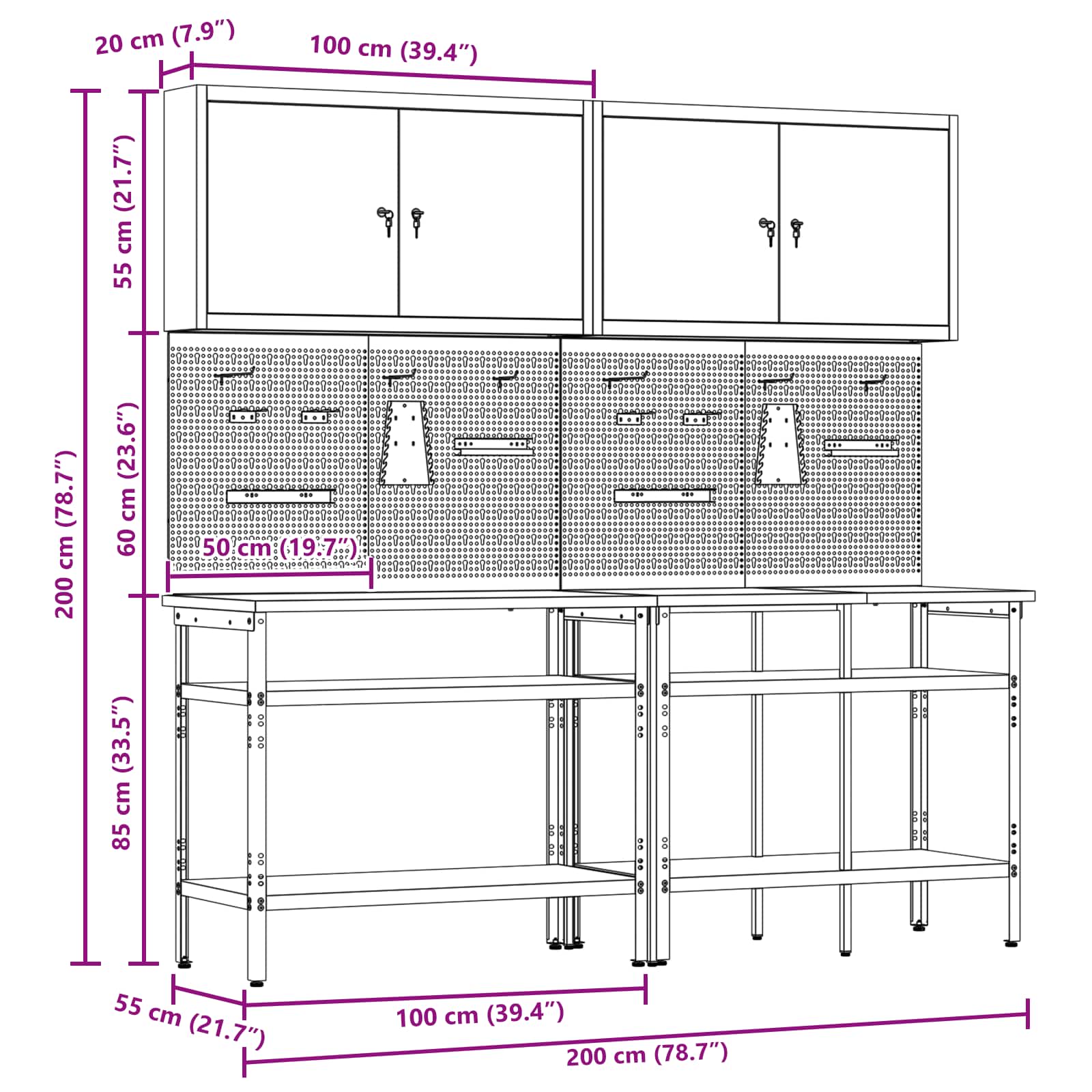Set banco da lavoro con lo scaffale 8 pcs Nero e Grigio - homemem39