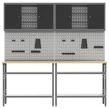 Set banco da lavoro con lo scaffale 8 pcs Nero e Grigio - homemem39