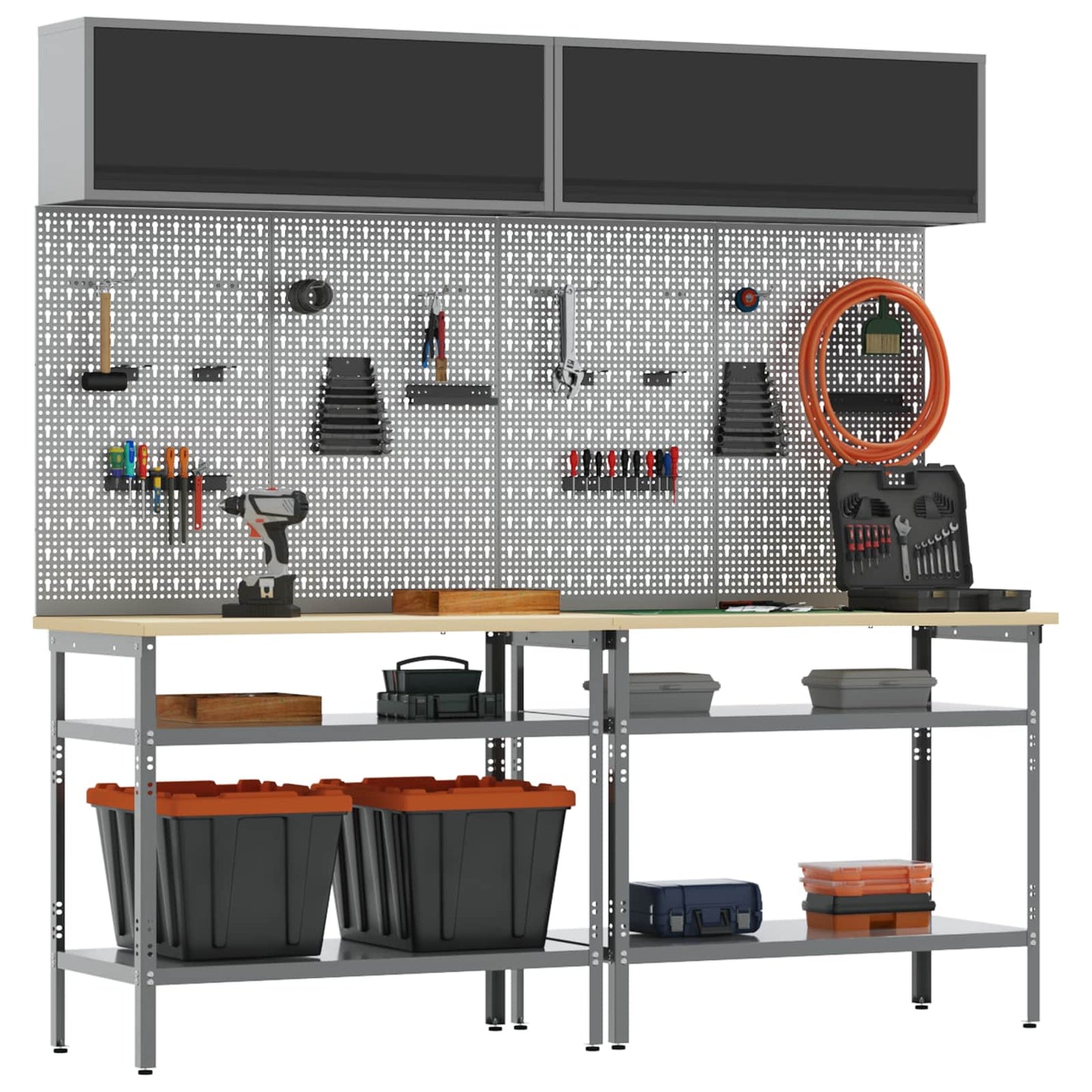 Set banco da lavoro con lo scaffale 8 pcs Nero e Grigio