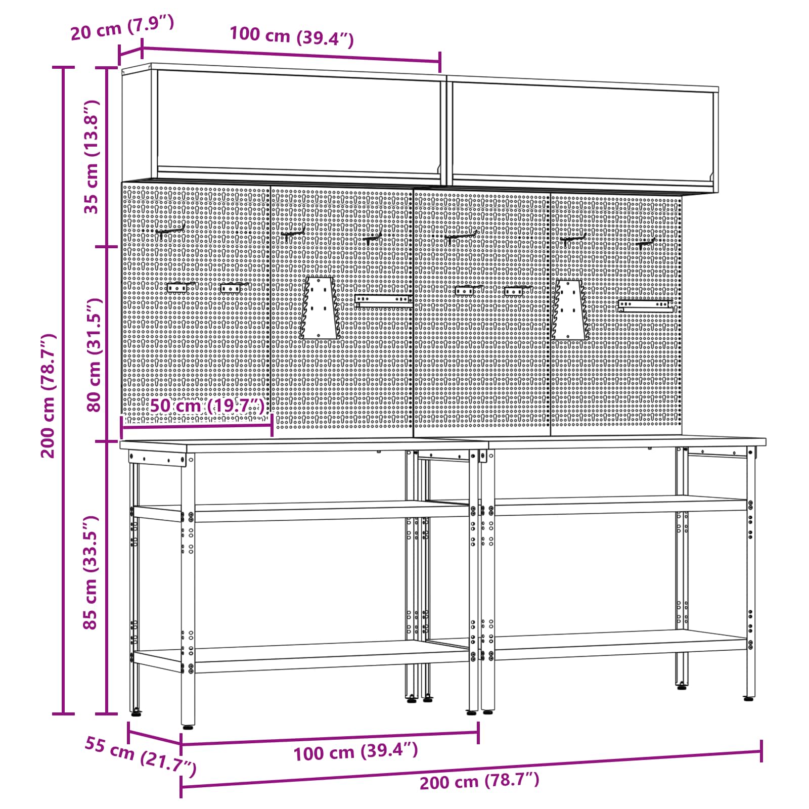 Set banco da lavoro con lo scaffale 8 pcs Nero e Grigio - homemem39