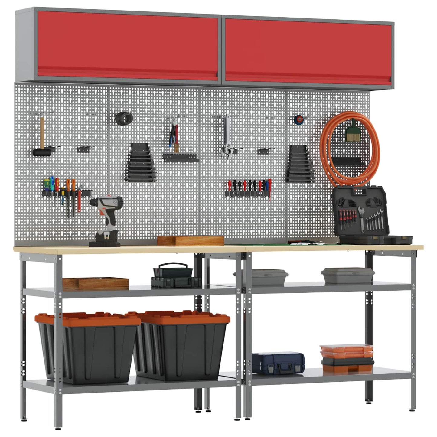 Set banco da lavoro con lo scaffale 8 pcs Rosso e Grigio