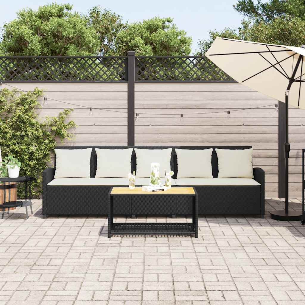 Divano da Giardino a 5 Posti con Cuscini Nero in Polyrattan | homemem39