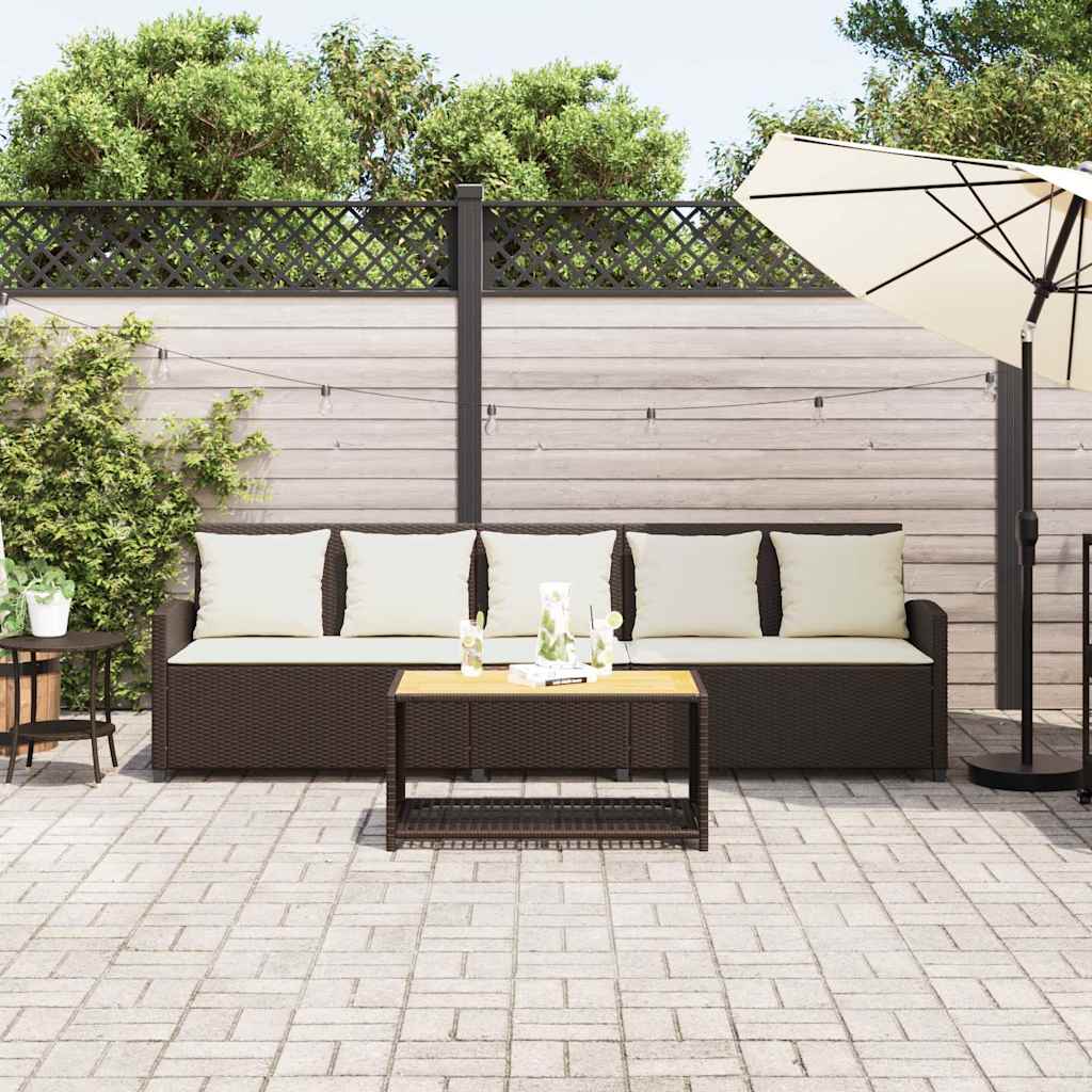 Divano da Giardino a 5 Posti con Cuscini in Polyrattan Marrone | homemem39