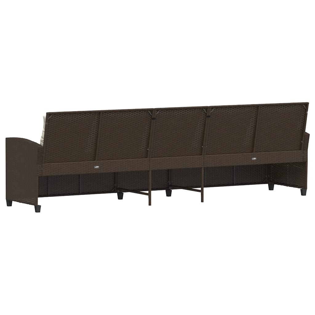 Divano da Giardino a 5 Posti con Cuscini in Polyrattan Marrone | homemem39