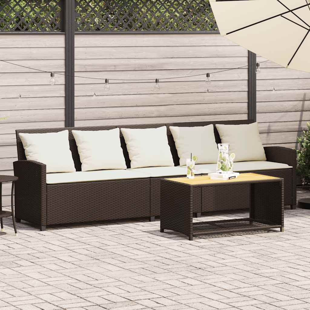 Divano da Giardino a 5 Posti con Cuscini in Polyrattan Marrone | homemem39