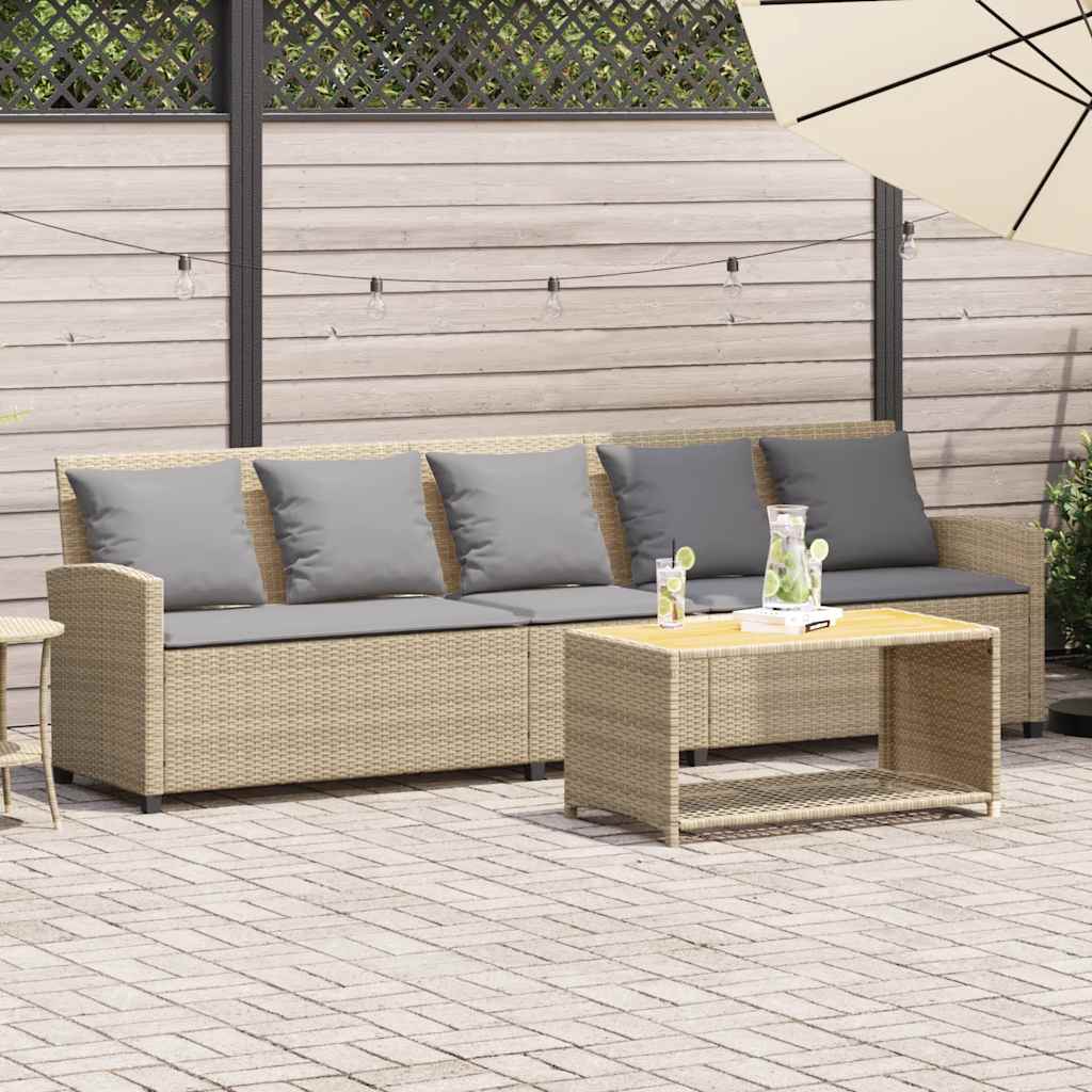 Divano da Giardino con Cuscini a 5 Posti Beige in Polyrattan | homemem39