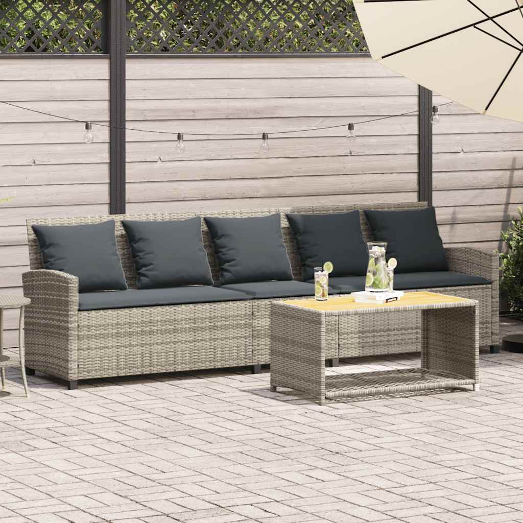 Divano da Giardino con Cuscini 5 Posti Grigio Chiaro Polyrattan | homemem39
