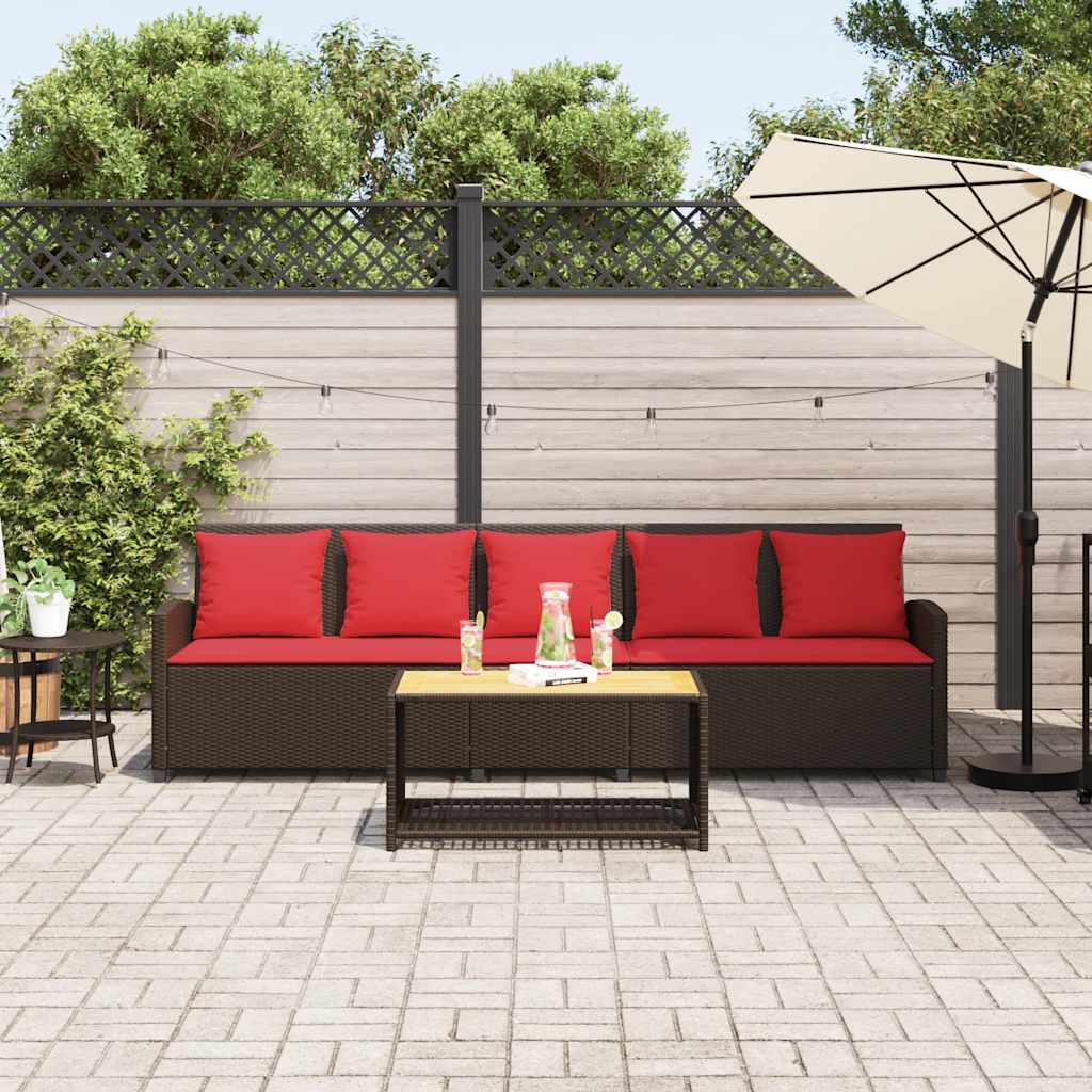 Divano da Giardino a 5 Posti con Cuscini in Polyrattan Marrone | homemem39