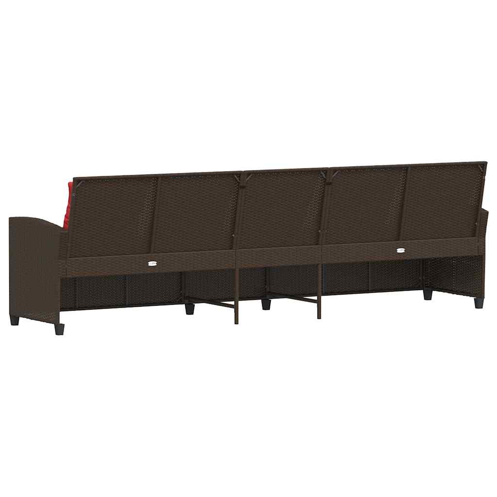 Divano da Giardino a 5 Posti con Cuscini in Polyrattan Marrone | homemem39