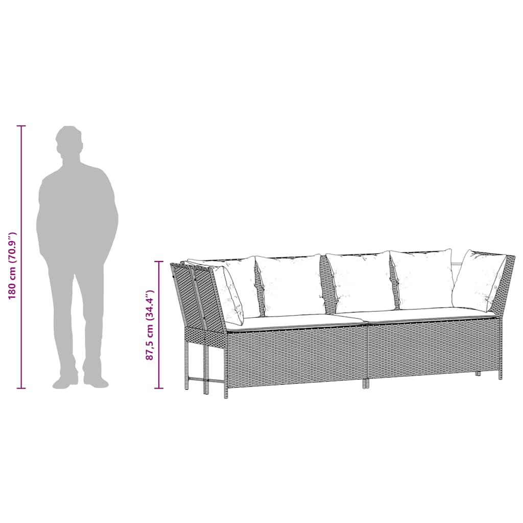 Divano da Giardino con Cuscini in Polyrattan Nero - homemem39