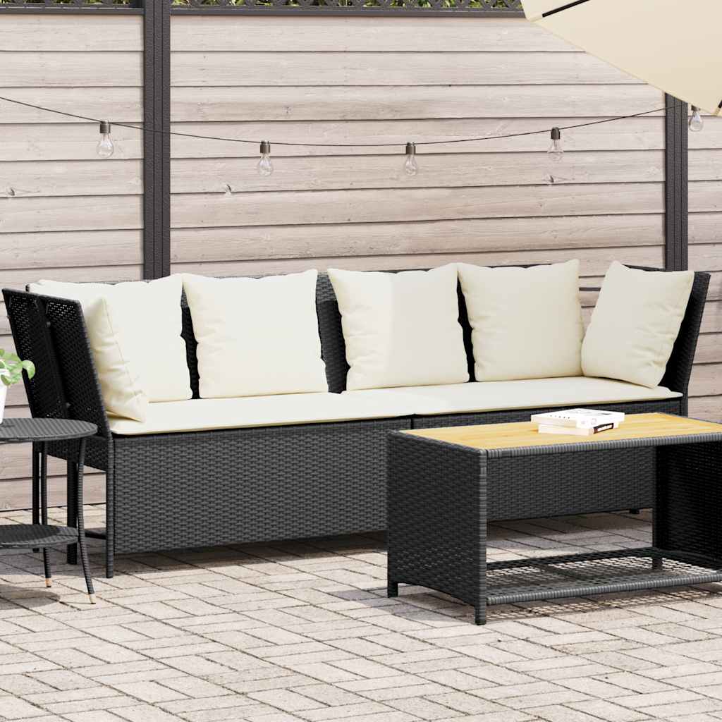 Divano da Giardino con Cuscini in Polyrattan Nero - homemem39
