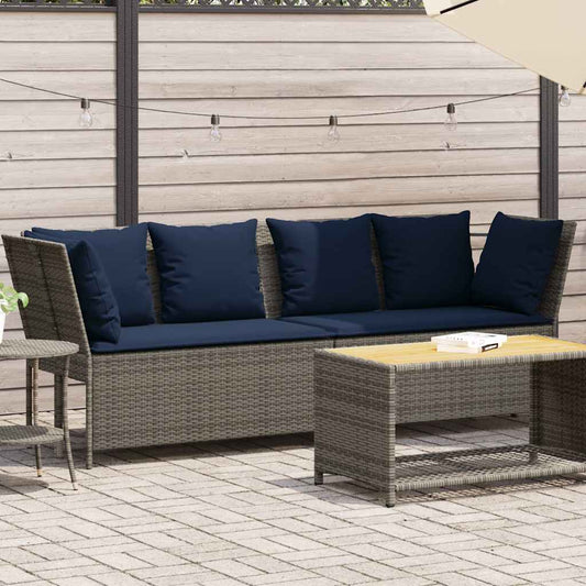 Divano da Giardino con Cuscini in Polyrattan Grigio