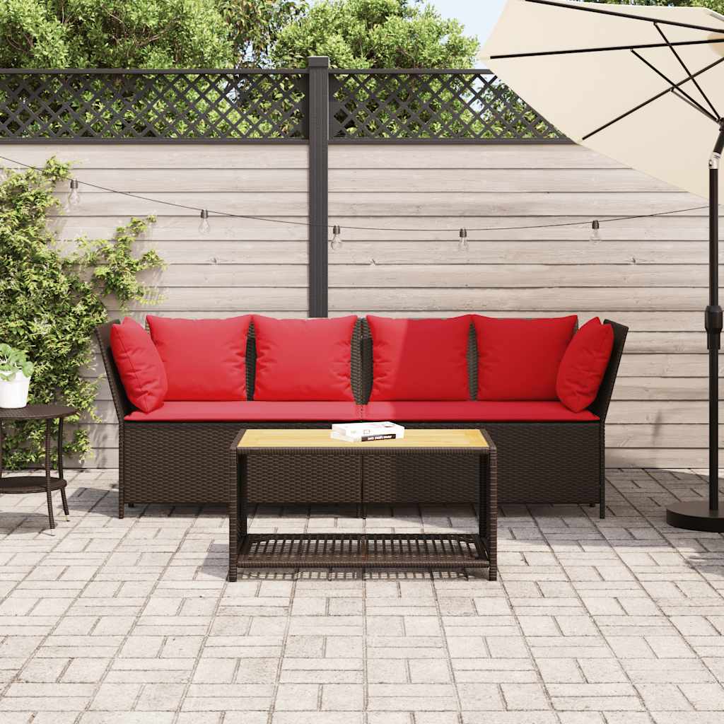 Divano da Giardino con Cuscini in Polyrattan Marrone - homemem39