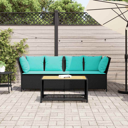 Divano da Giardino con Cuscini in Polyrattan Nero