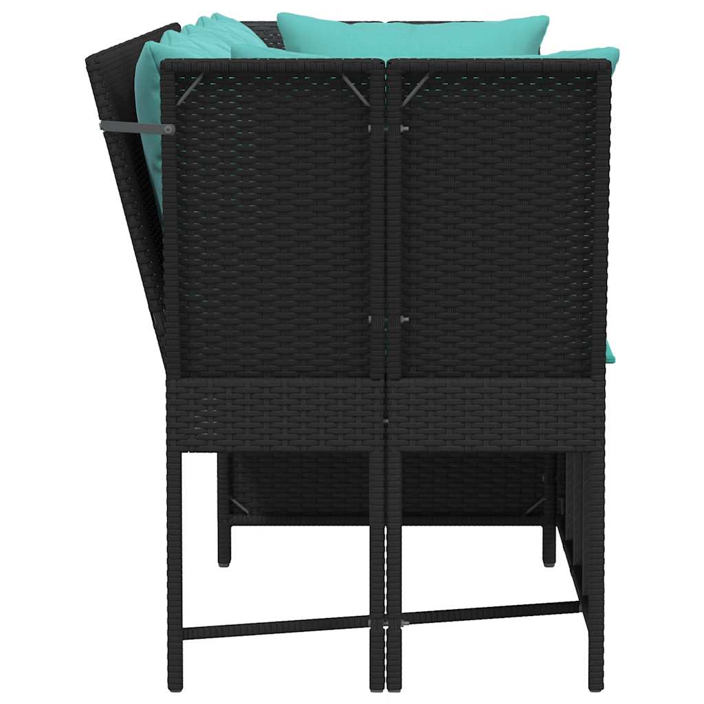 Divano da Giardino con Cuscini in Polyrattan Nero