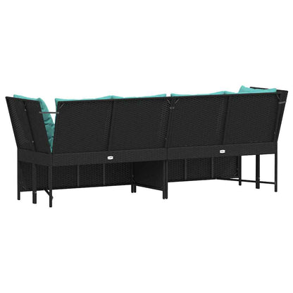 Divano da Giardino con Cuscini in Polyrattan Nero