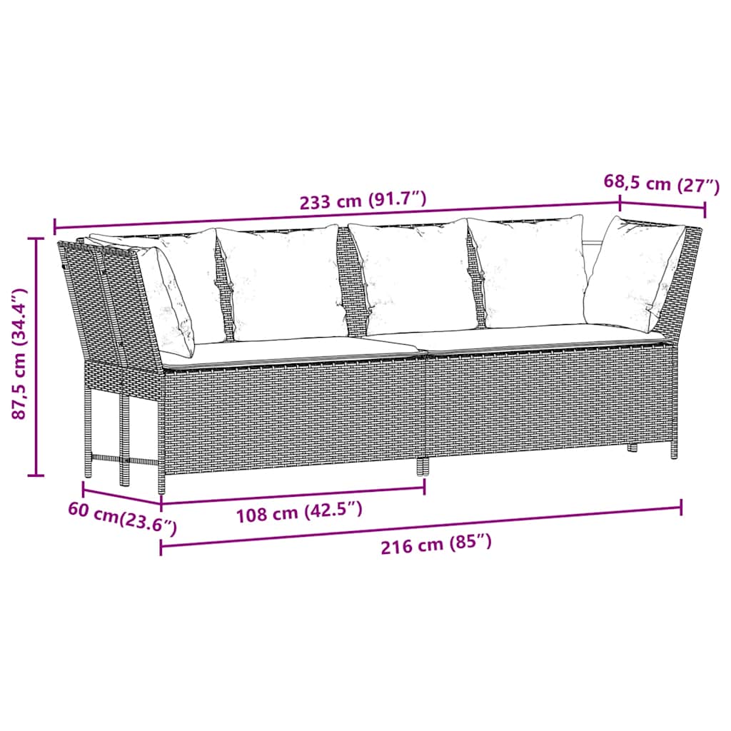 Divano da Giardino con Cuscini in Polyrattan Nero | homemem39