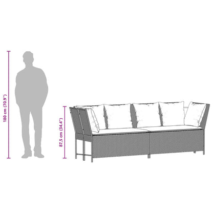 Divano da Giardino con Cuscini in Polyrattan Nero